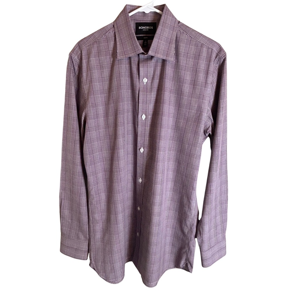 Bonobos Button Down Shirt Mens L Purple Plaid Slim Fit Wrinkle Free